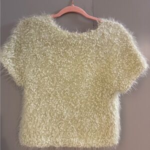 Topshop Pale Green Fuzzy Short-Sleeve Knit Top